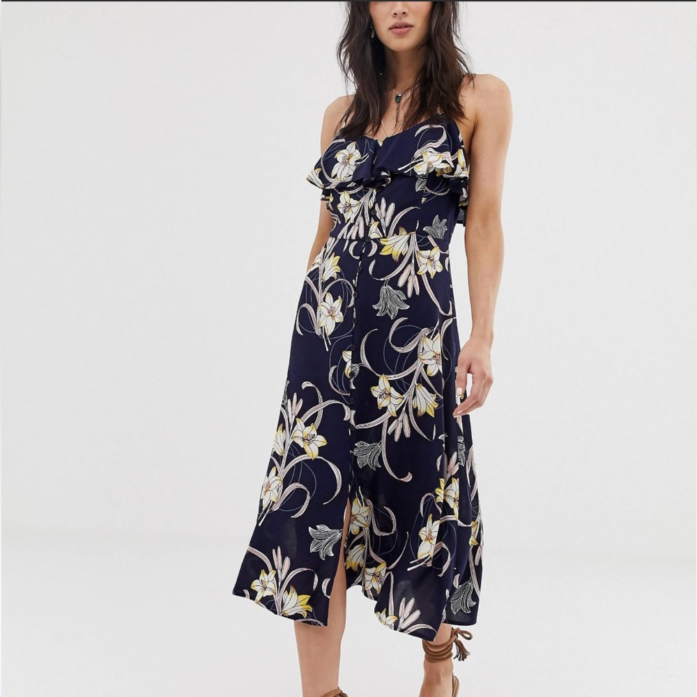 Band of Gypsies Ruffle Front Button Down Floral Midi Dress Size Small